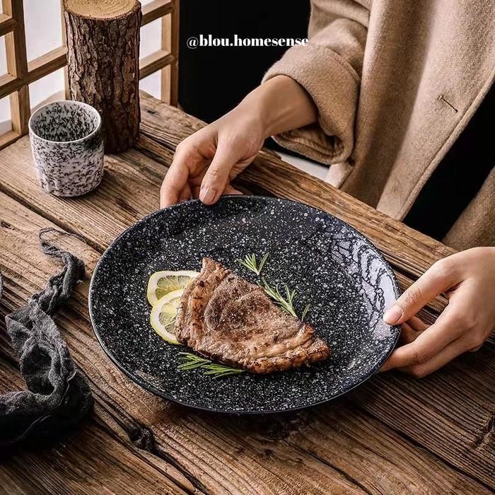 Piring Keramik Hitam Aesthetic Piring Hotel Mewah Modern Estetik