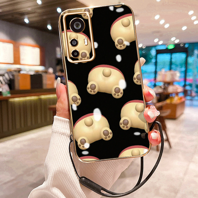 Casing Hp Untuk Xiaomi 12T 12T Pro Case Pantat beruang Pelapisan Mewah Cesing Lanyard ponsel Kesing 