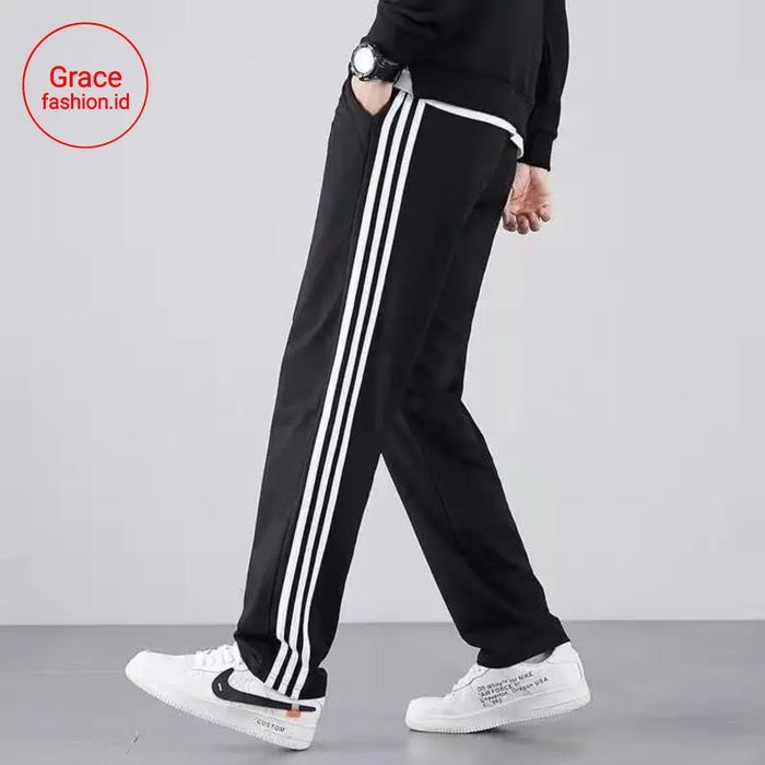 WMU0 (Unisage) Celana Kolor Training Wanita Pria Dewasa Panjang List Garis 3 Putih Tebal