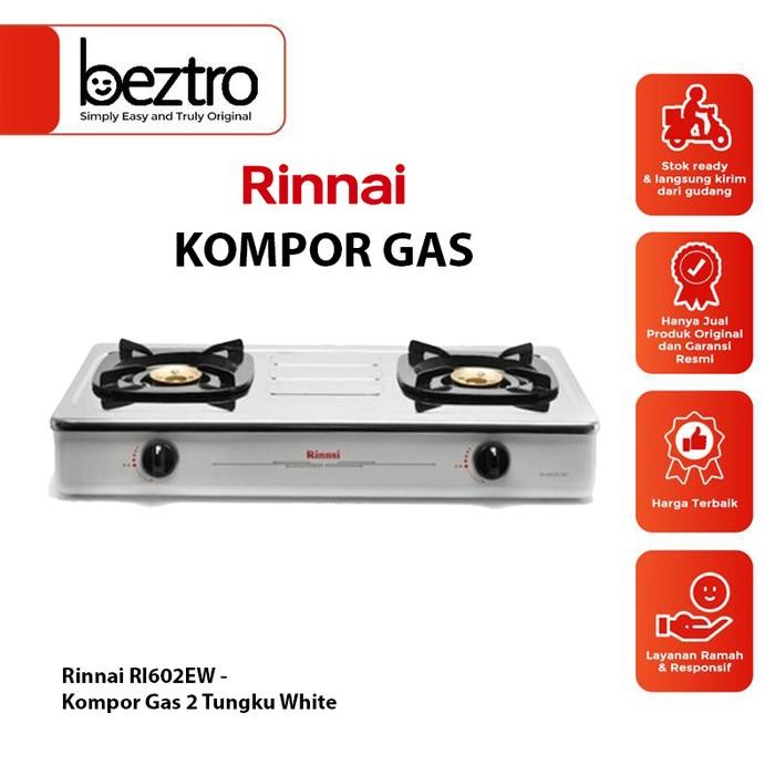 Rinnai Kompor Gas 2 Tungku RI-602EW Stainless - Cooker Hob Dapur Rumah Warna Putih