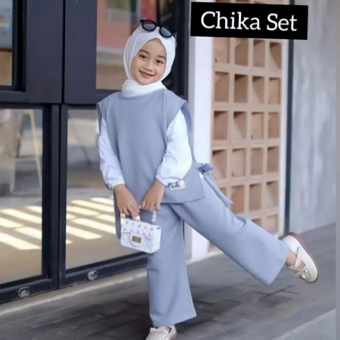 HWIH Baju Setelan Anak Perempuan Gamis Syar'I Baju Muslim Anak Perempuan Set Chika 3-10