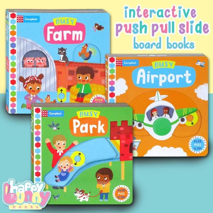 

Push Pull Slide Board Books Busy Baby Animals, Garden, Playtime, Nursery, Beach, Holiday, Friends