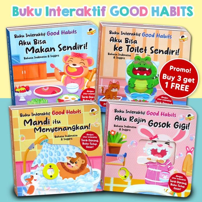 

Buku Interaktif Good Habits dengan fitur Tarik-Dorong, Buka-Tutup, Geser! - Gosok Gigi, Mandi,