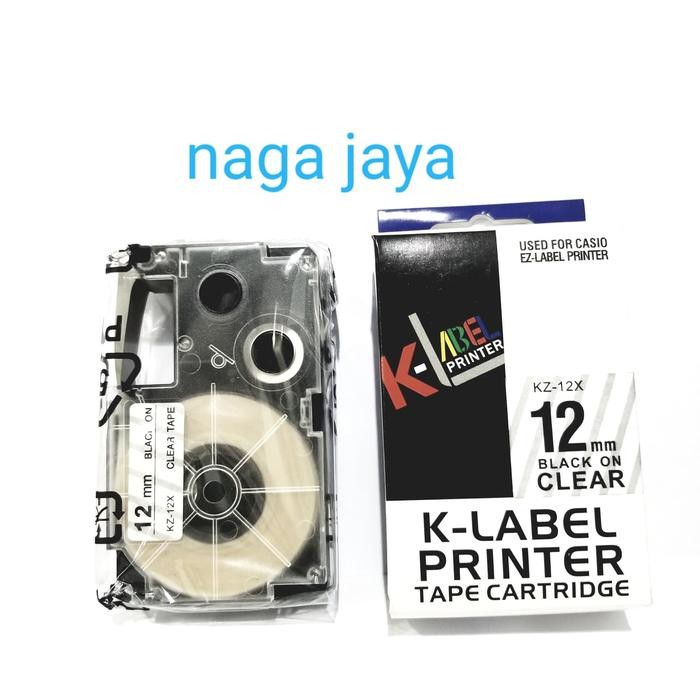FES4 Casio K-Label 12 Mm Black On Clear Tape Kz-12X For Casio Ez Printer