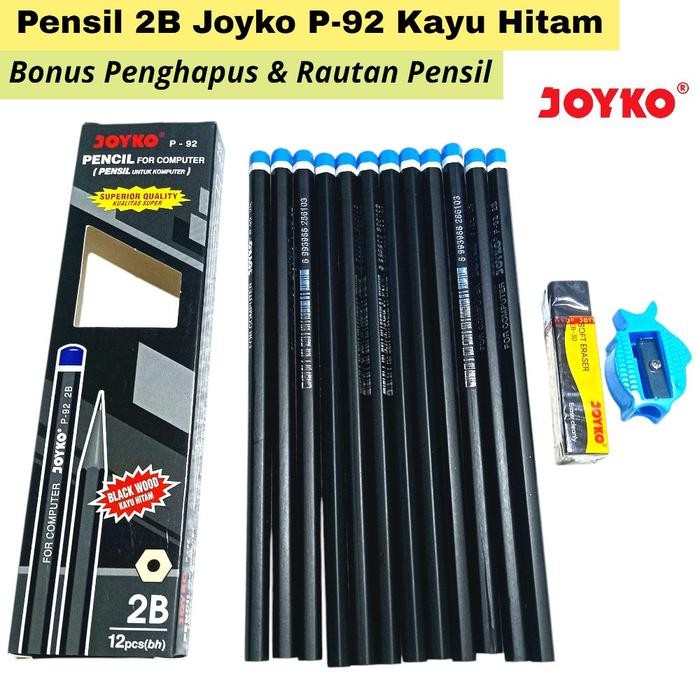 

I77W [12 Pcs] Pensil 2B Joyko P-92 Bonus Penghapus & Rautan Gratis Alat Tulis Sekolah