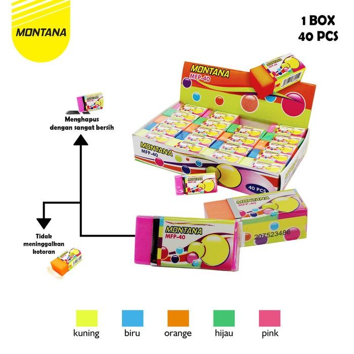 

X689 Montana Penghapus Pensil 40 Pcs Eraser Dust Free Mfp-40/Box