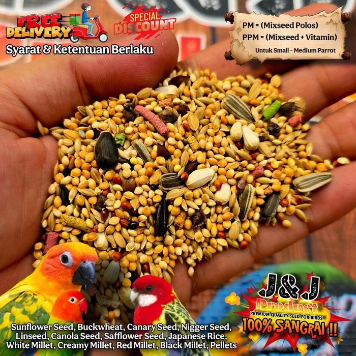 J&J PM dan PPM (5KG) Pakan Burung Lovebird, Parkit, Falk, Conure