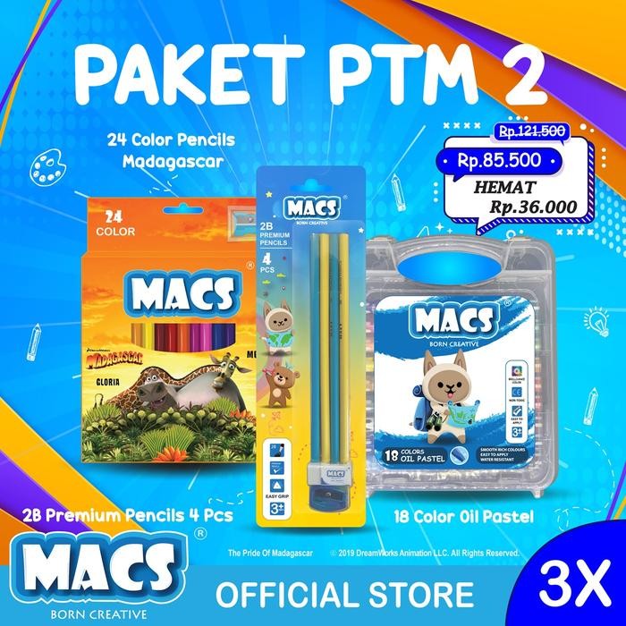 

Paket PTM2 MACS Pensil 2B Pensil Warna Crayon - Paket Mewarnai Anak