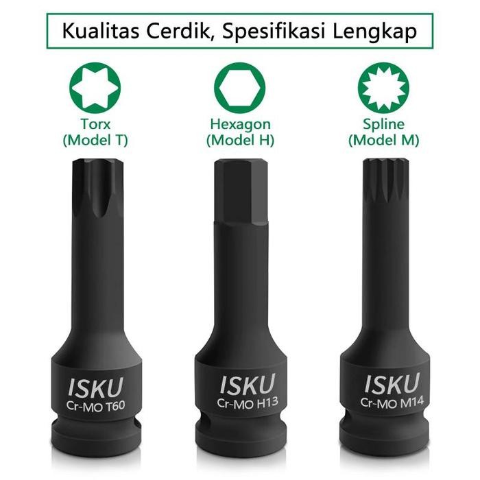 TERBARU ISKU IMPACT BITS SOCKET 10PCS BAHAN CR MO 1/2 INCH MATA SOCKET IMPACT DRIVER TORX HEX SOCKET