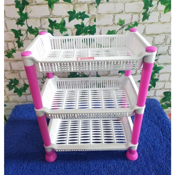 (Allthebest) RAK PLASTIK 3 SUSUN SEGI PUTIH FLOWER / RAK KOSMETIK RAK DAPUR RAK BAWANG RAK MINI