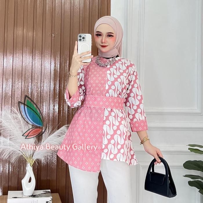 Atasan Blouse Batik Kerja Wanita Modern Baju Kantor Tradisional Simple Cewek Remaja