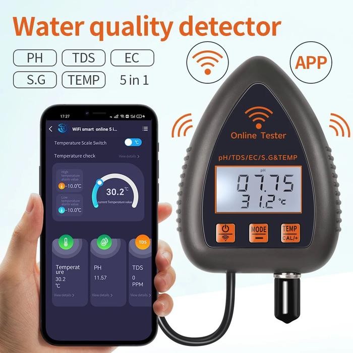 PH-991W 5in1 pH EC TDS SG Temperature Smart Meter Water Hidroponik