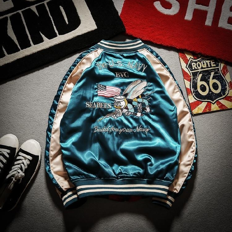 Bee embroidery double-sided pilot jacket Harajuku couple outfit ulzzang women's jacket baseball