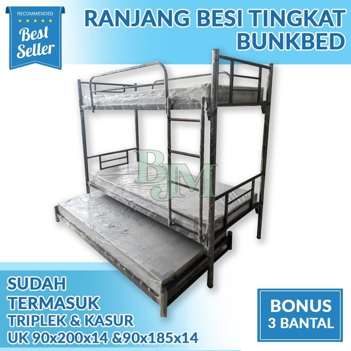 Ranjang Susun Sorong Ranjang Tingkat Sorong + Kasur Busa + Triplek