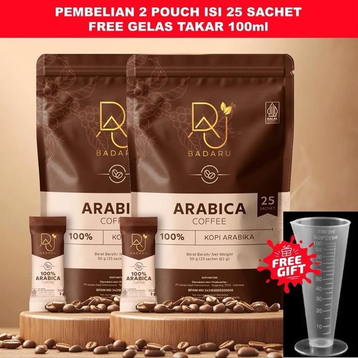 

FREE GELAS UKUR, KOPI BADARU 2pouch (25sachet/pouch), espresso instant tanpa ampas 100% kopi arabika