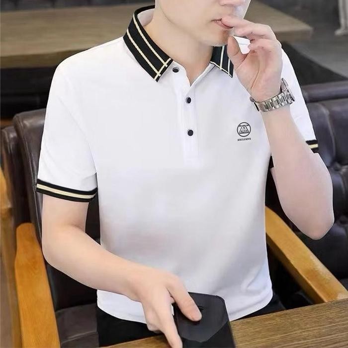 Kerah Garis Baju Distro Dewasa ll Kaos Katun kerah Stripe Collar polos Pria Dewasa