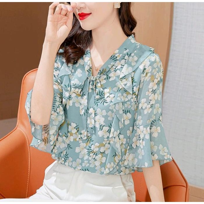 Blouse Wanita Korea Motif Bunga