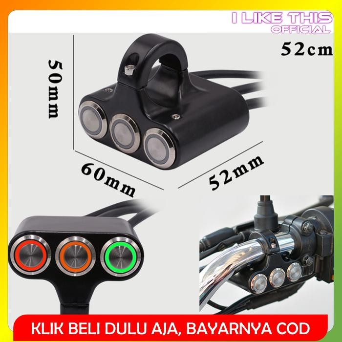 Saklar Switch Tombol Lampu kabut hazard Motor On Off Touring 3 Mode Motorcycle Stang