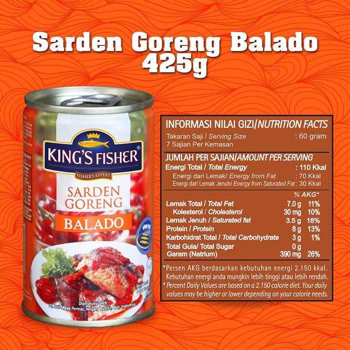 

READY PAKET 2 PCS KING'S FISHER SARDEN GORENG BALADO 425G + TUNA SAMBAL MATAH 170G