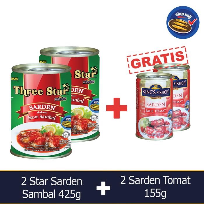 

READY KING'S FISHER PAKET 4 PCS SARDEN SAUS SAMBAL TOMAT 425G - THREE STAR KALENG