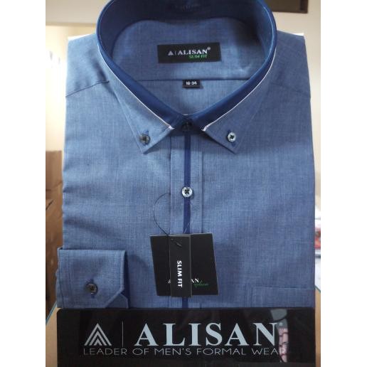 Alisan Kemeja Kerah Kombinasi Slim Fit Lengan Panjang //Two Tone Biru/