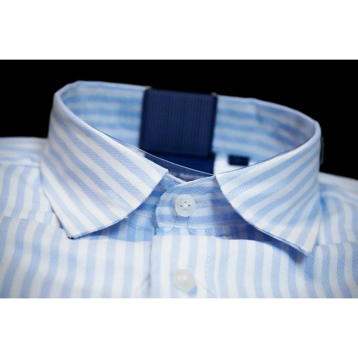 Stanley Adams Kemeja Pria Lengan Pendek Formal Reguler Fit Putih Motif Salur Biru Muda Hem Pria