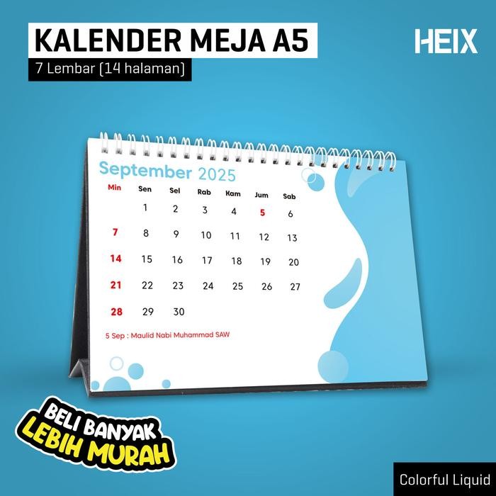 

Kalender Meja A5 Custom Logo 7 Lbr - 14 Hal Duduk Colorful Liquid
