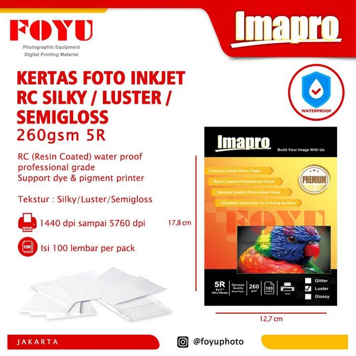 

Kertas Foto Inkjet Imapro Professional RC Silky Luster 260gsm 5R