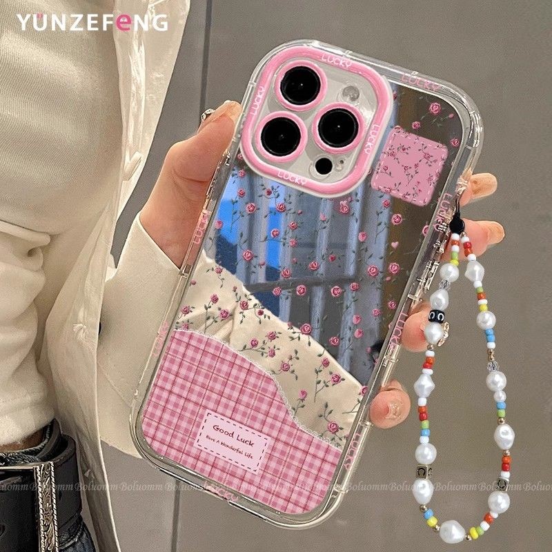 Terbaru Mirror Kotak-Kotak Merah Bunga Case Iphone 11 Pro Max 14 Pro Max 13 Pro Max 15 Pro Max 8 Plu