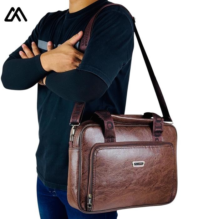 Tas Selempang Laptop Kulit PU 14 Inch Pria Kerja Formal