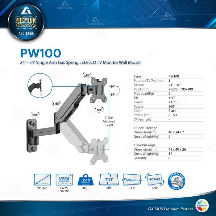 

Baru Bracket Monitor TV Dinding Gas Spring Naik Turun 24-34 Inch OXIMUS PW100