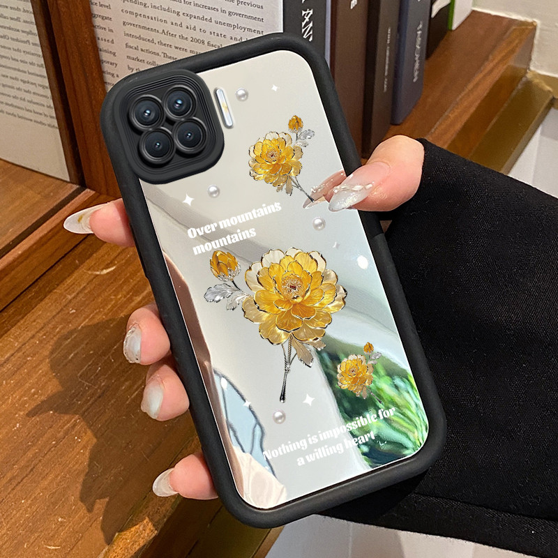 Casing Hp Untuk OPPO A93 F17 Pro OPPO Reno 4F Reno 4 Lite Case Bunga peony emas yang mewah Cermin Ka