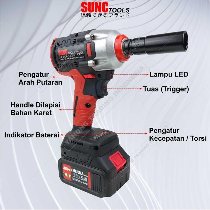 Sunc Tools Mesin Impact Wrench Brushless 2 Baterai 48Vf 48V