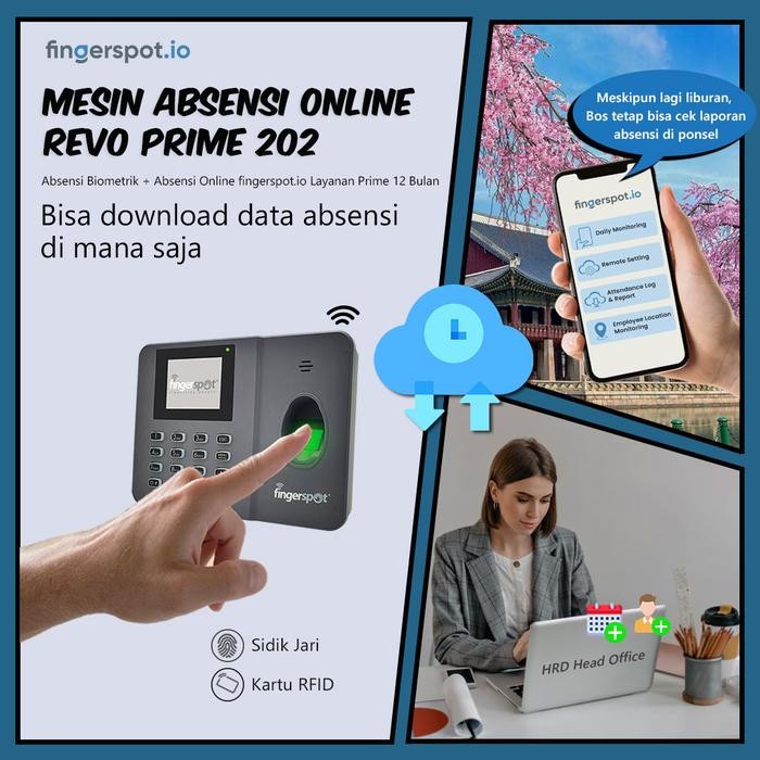 Mesin Absensi Online Sidik Jari Fingerprint Fingerspot Revo W-202BNC + Layanan Absensi Online