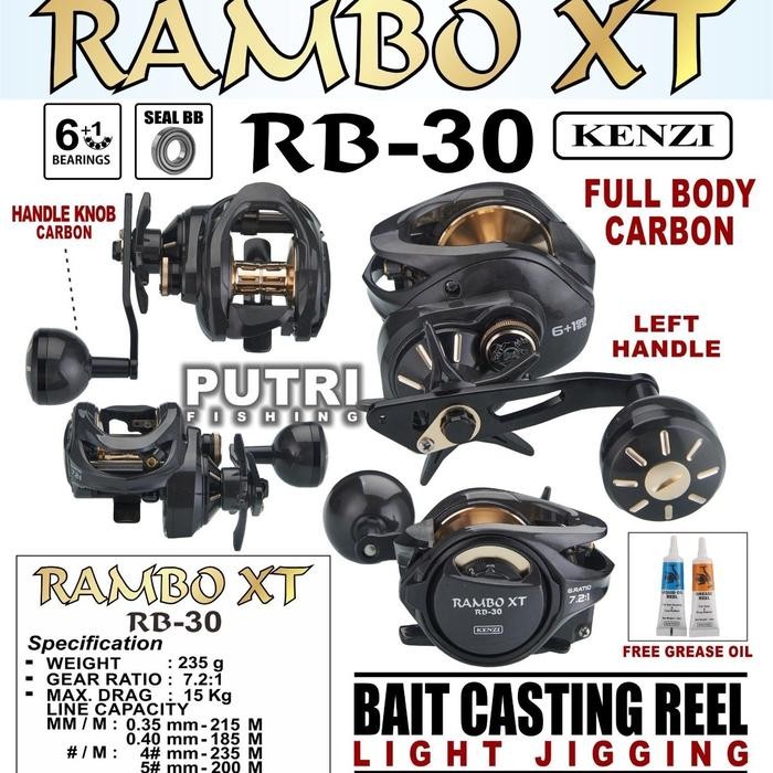 Reel Kenzi Rambo Rb-40 Xt/Rb-30 Xt Bait Casting Untuk Joran Bc - 6+1 Bearing, 300 Gram Berat, Gear
