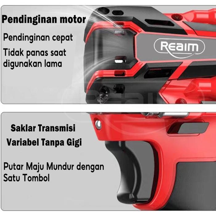 Reaim Kunci Pas Listrik Impact Wrench Cordless Torsi Besar Impact Baterai Mesin Bor Baterai Cordless