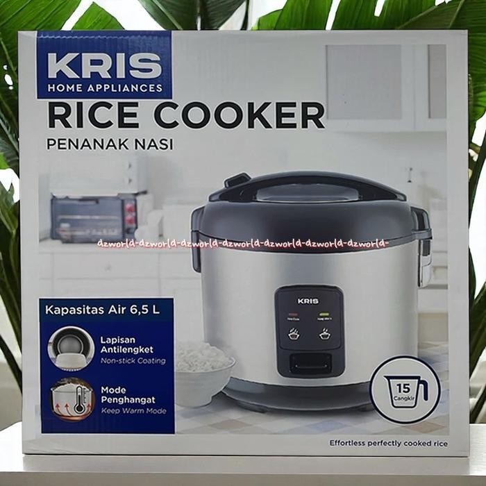 Kris Rice Cooker 6.5L Penanak Nasi Memasak Menghangatkan Nasi 6.5Liter Krisbow Warna Silver