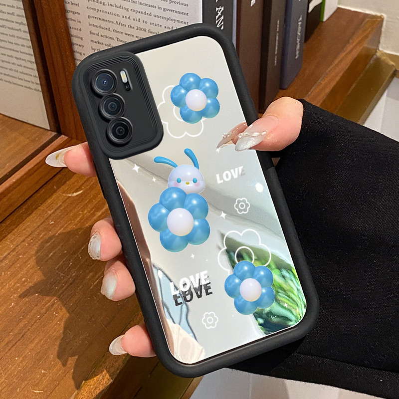 Casing Hp Untuk OPPO A16 OPPO A16s OPPO A54s Case Kelinci bunga lucu Cermin Kasing pelindung Kesing 