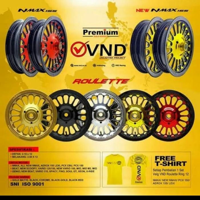 Pelek Racing Merek Vnd Ring 12 Roulette Yamaha Nmax 150 Old