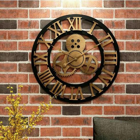 Jam dinding klasik jam model gear hollow industrial dekorasi caffe