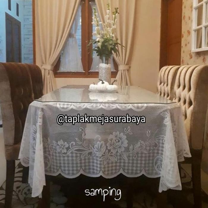 Taplak Meja Makan Warna Putih Klasik Kain Brukat Brokat Vintage Jadul