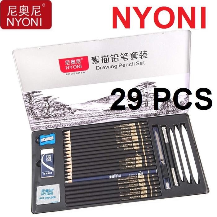 

Nyoni Drawing Pencil Gambar Set 29pcs Metal Tin Box Pensil Gambar Luki