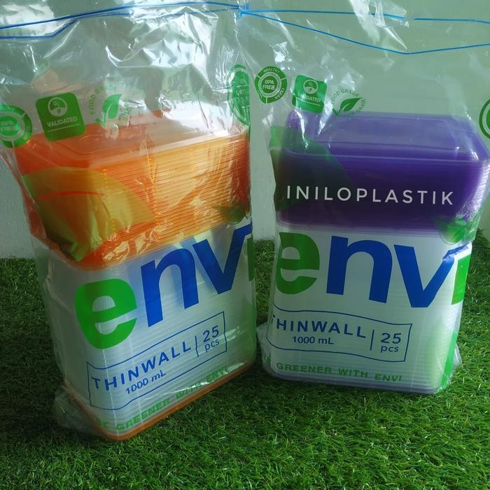 JT @25pcs Thinwall Plastik Envi Color Rect 1000ml / Kotak Makan 1000 ml