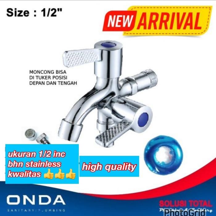 Terbaru - Kran Cabang Onda/ Keran Double 1/2" Onda/ Kran Shower Stainless Onda Onda