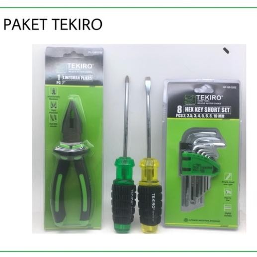 PAKET TEKIRO TANG KOMBINASI OBENG KUNCI L SET 8 PCS PENDEK TEKIRO