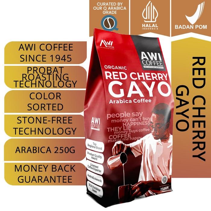 

AWI COFFEE RED CHERRY GAYO 250GR ROASTED COFFEE BEANS ARABICA SPECIALTY ORGANIK