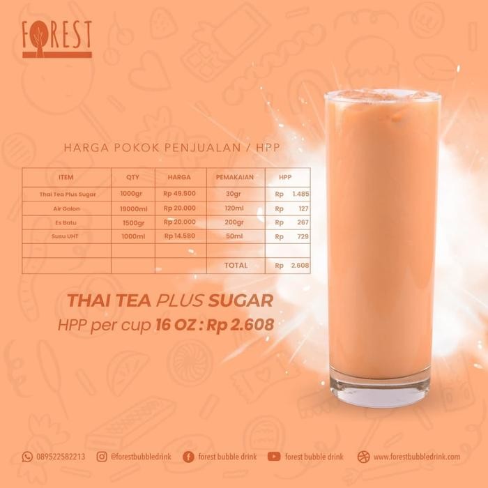 

BUBUK MINUMAN RASA THAI TEA 1000G PLUS GULA - FOREST BUBBLE DRINK