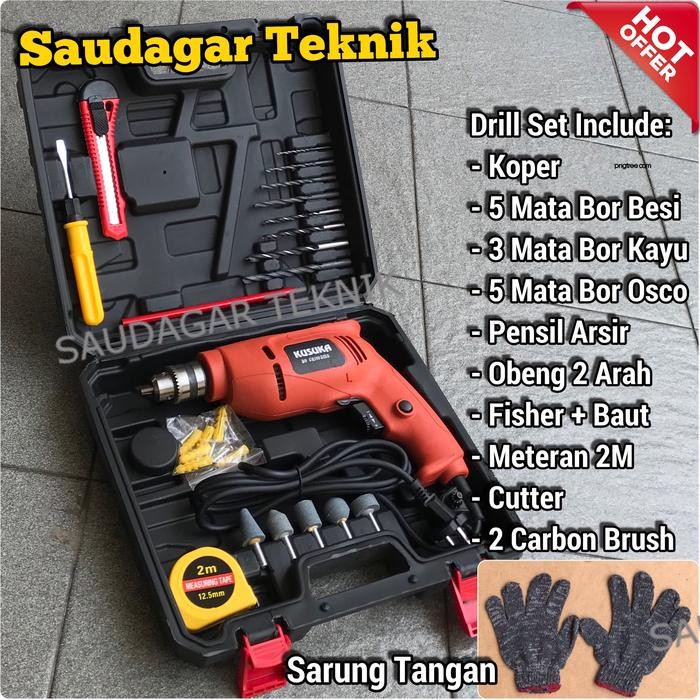 Bagus Kusuka Mesin Bor 10Mm Set Mata Bor + Koper Kotak Penyimpanan Electric Drill Kusuka Kr 60 Set