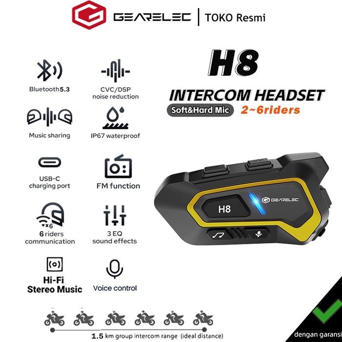 GEARELEC H8 Interkom Helm Bluetooth 6riders 1500m Bluetooth interkom music sharing dengan Radio FM