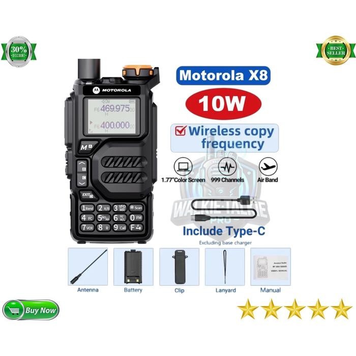 Promo HT Motorola X8 Walkie Talkie Jarak Jauh VHF/UHF Dual Band Output 20KM 10W Handy Talkiy Paket